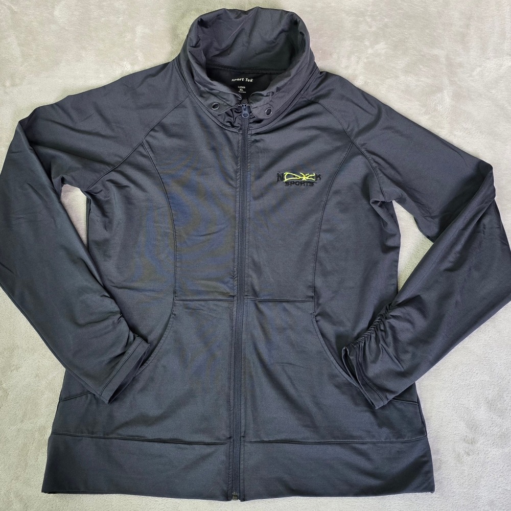 Sport-Tek‎ Womens XL Gray Full Zip Track Jacket Ruched Cuffs Funnel-neck Collar
